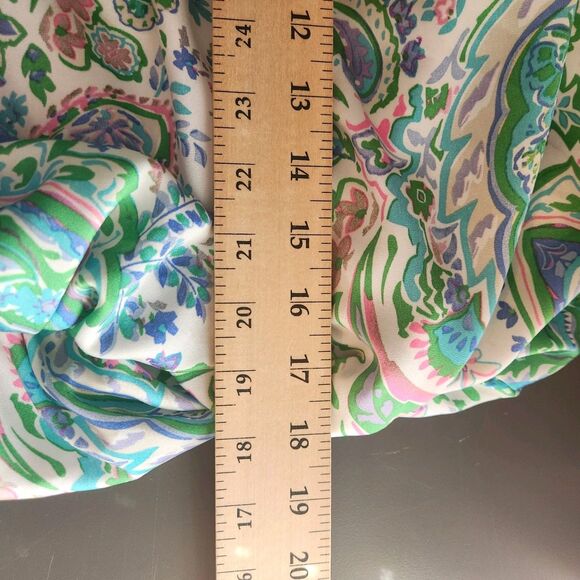 Entro S Green Paisley v-neck puff sleeve crop cottagecore Y2K Fairy Boho top - Picture 9 of 9